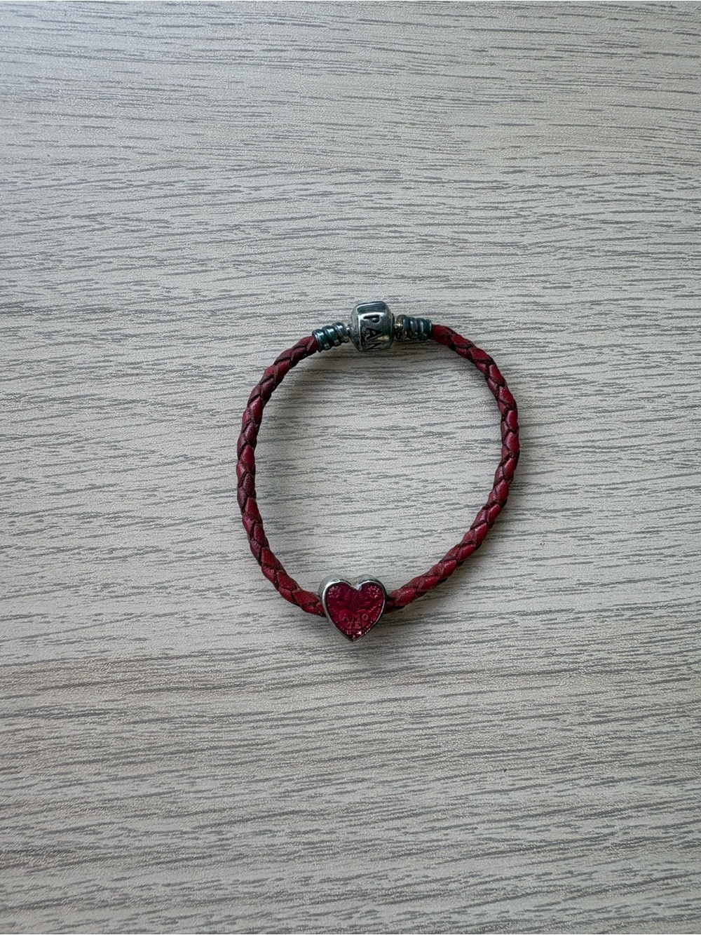 Pandora Leather Red Braided Cord Bracelet with Red Heart Charm